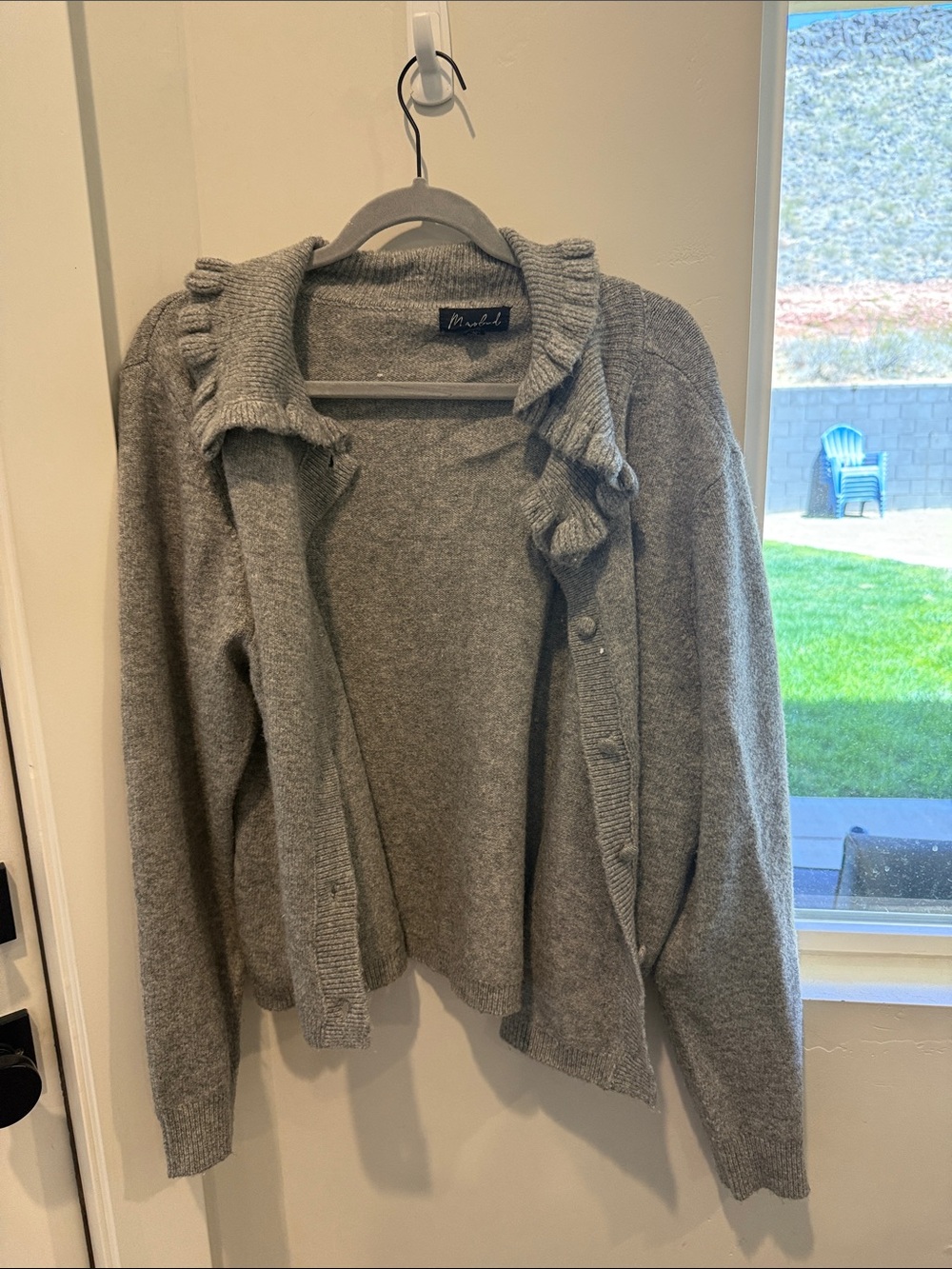 Marled Gray Ruffle-Trim Button Cardigan